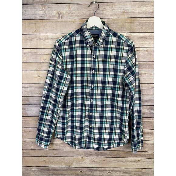 American Eagle Outfitters Other - American Eagle Mens Small Athletic Fit Plaid Button Down Shirt Blue White Yellow